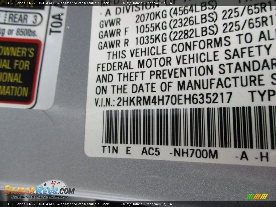 2014 Honda CR-V EX-L AWD Alabaster Silver Metallic / Black Photo #19