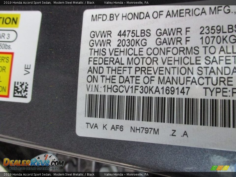 2019 Honda Accord Sport Sedan Modern Steel Metallic / Black Photo #19