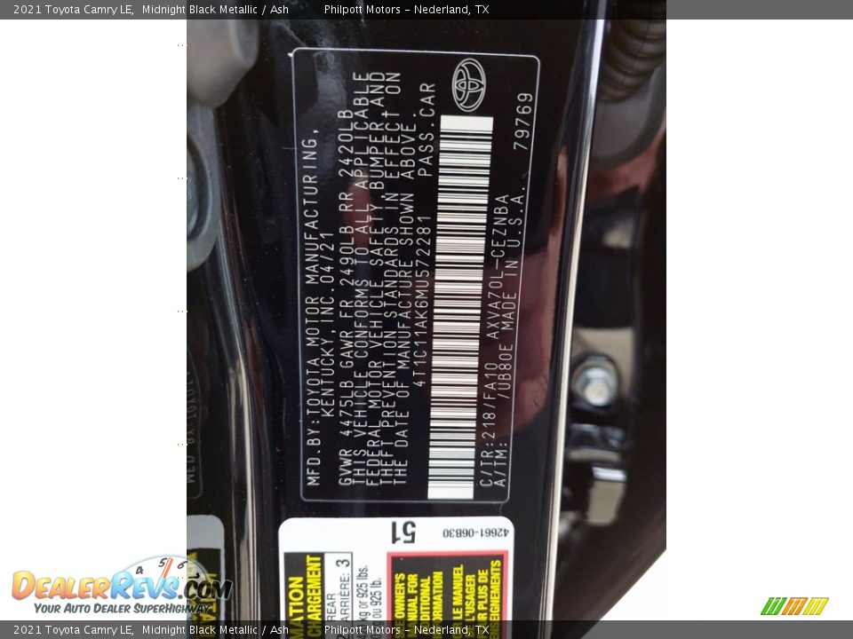 2021 Toyota Camry LE Midnight Black Metallic / Ash Photo #25