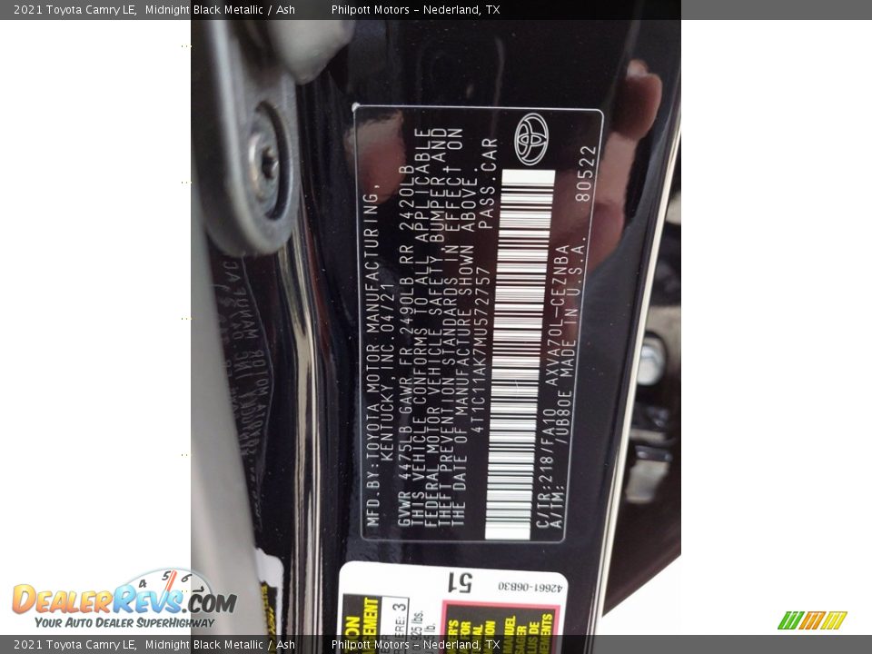 2021 Toyota Camry LE Midnight Black Metallic / Ash Photo #25