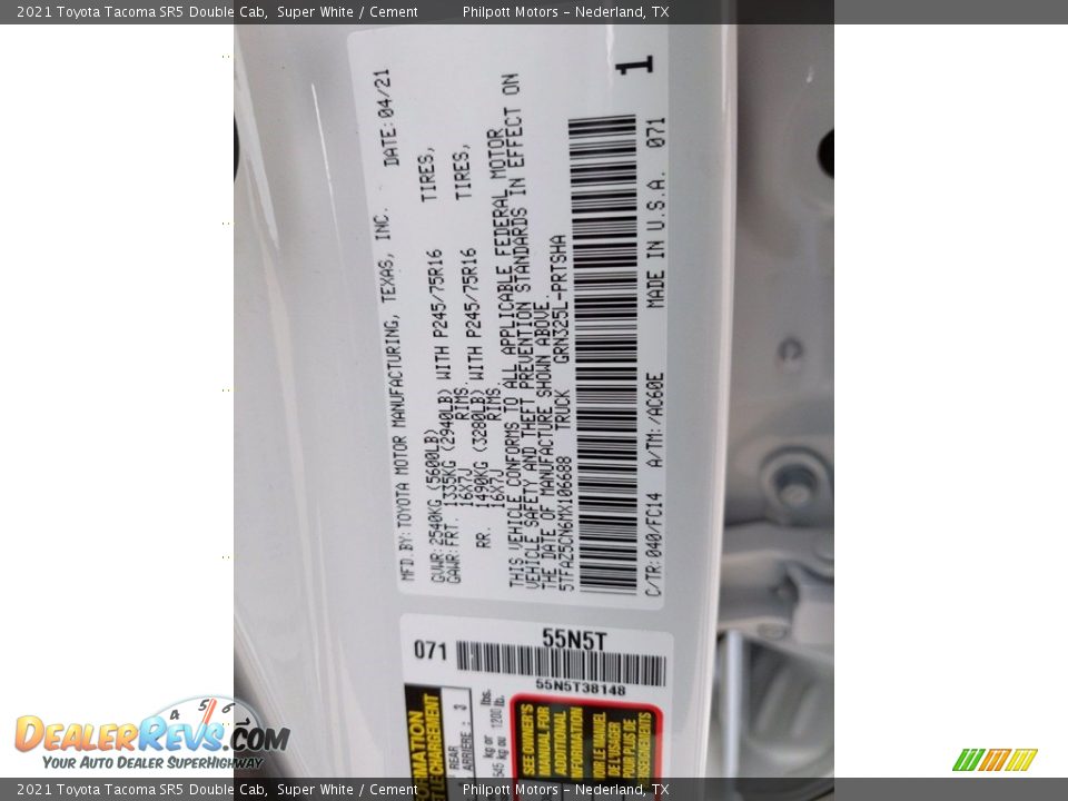 2021 Toyota Tacoma SR5 Double Cab Super White / Cement Photo #25