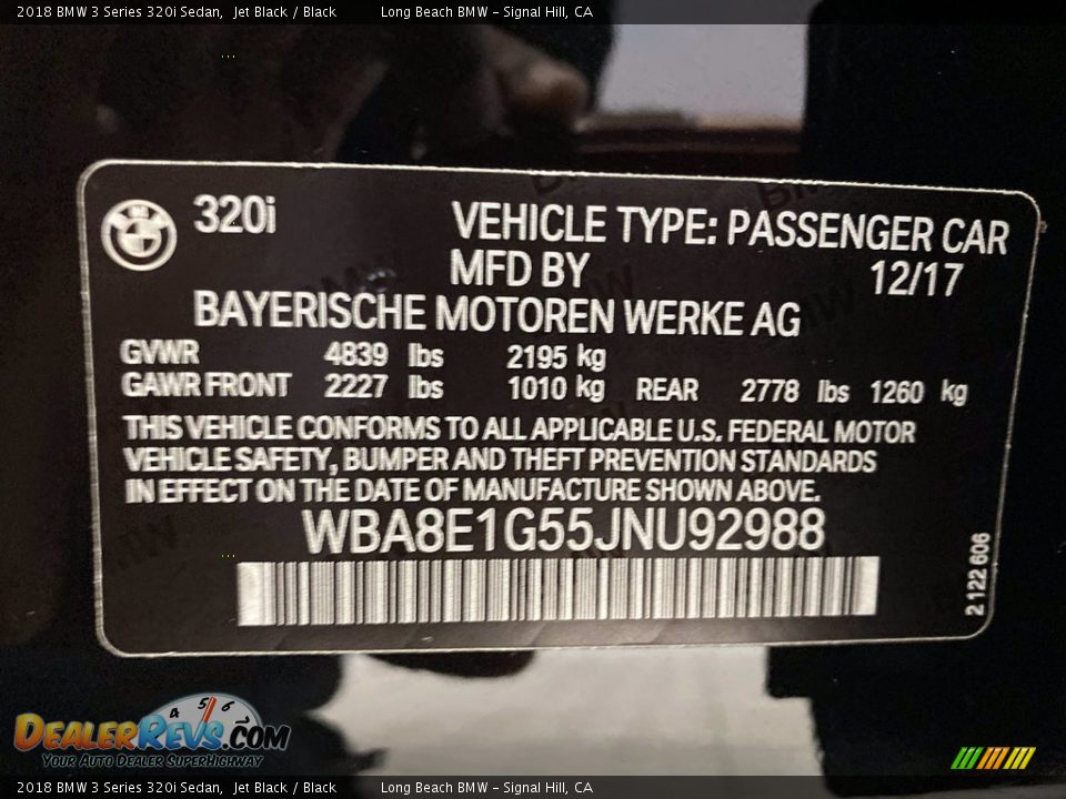 2018 BMW 3 Series 320i Sedan Jet Black / Black Photo #36