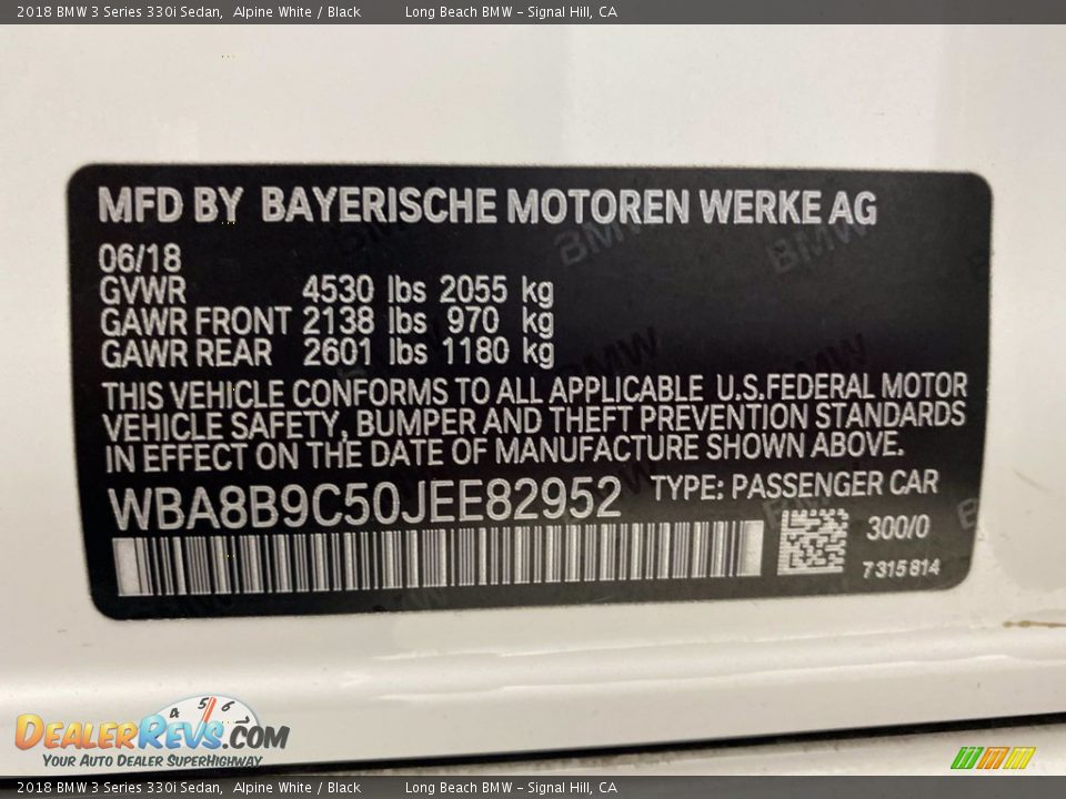 2018 BMW 3 Series 330i Sedan Alpine White / Black Photo #36