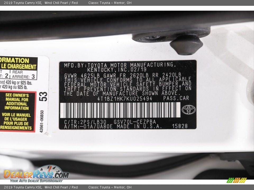 2019 Toyota Camry XSE Wind Chill Pearl / Red Photo #22