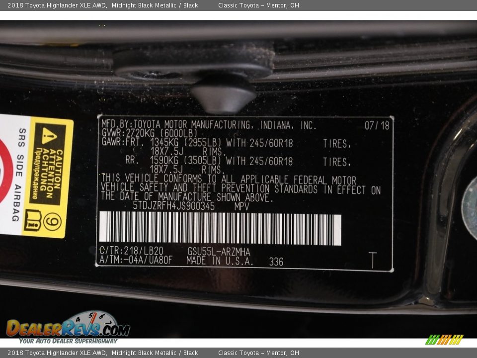 2018 Toyota Highlander XLE AWD Midnight Black Metallic / Black Photo #20