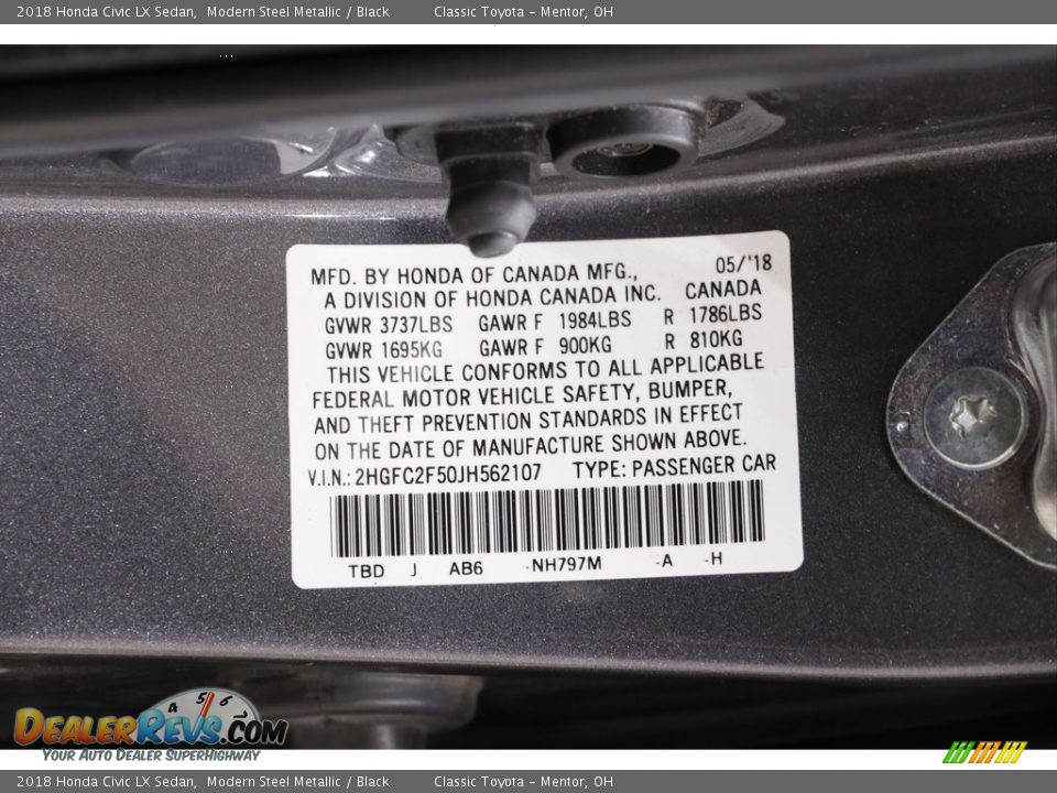 2018 Honda Civic LX Sedan Modern Steel Metallic / Black Photo #19