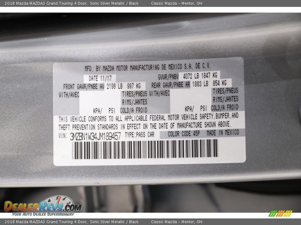 2018 Mazda MAZDA3 Grand Touring 4 Door Sonic Silver Metallic / Black Photo #21