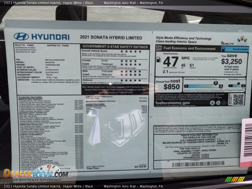 2021 Hyundai Sonata Limited Hybrid Hyper White / Black Photo #5