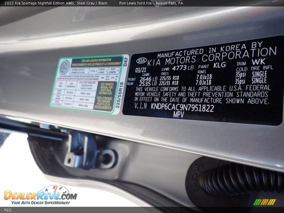 Kia Color Code KLG Steel Gray