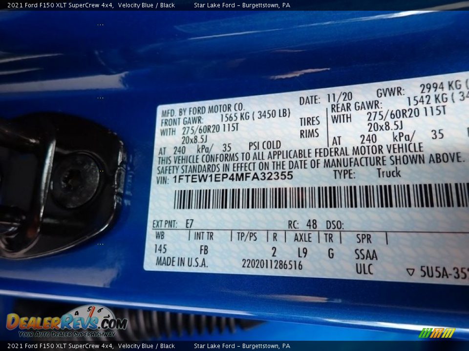 2021 Ford F150 XLT SuperCrew 4x4 Velocity Blue / Black Photo #15