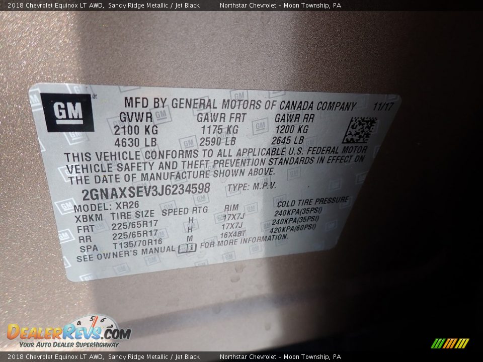 2018 Chevrolet Equinox LT AWD Sandy Ridge Metallic / Jet Black Photo #28