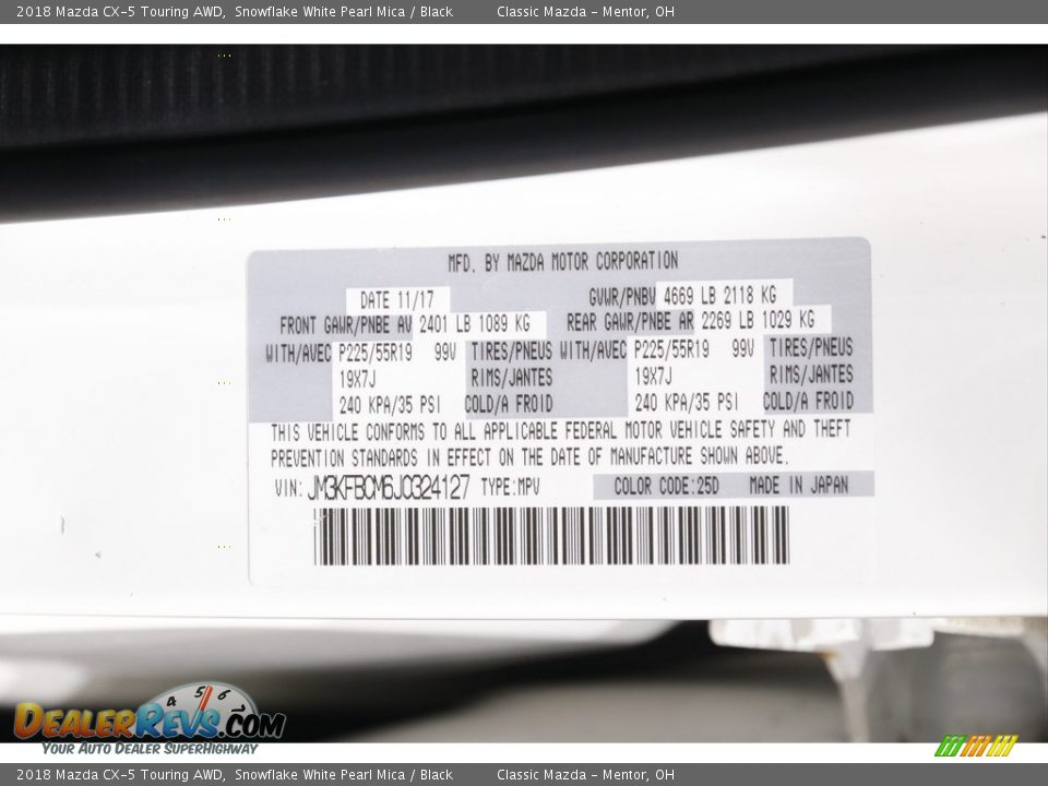 2018 Mazda CX-5 Touring AWD Snowflake White Pearl Mica / Black Photo #19