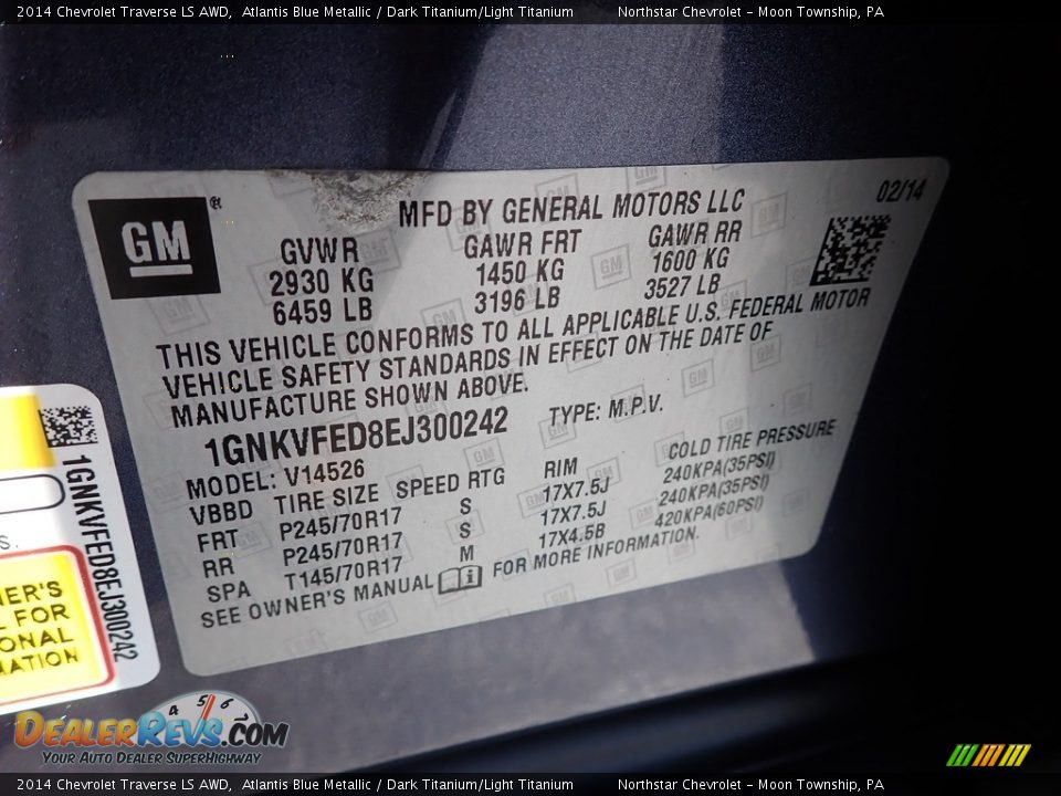 2014 Chevrolet Traverse LS AWD Atlantis Blue Metallic / Dark Titanium/Light Titanium Photo #28