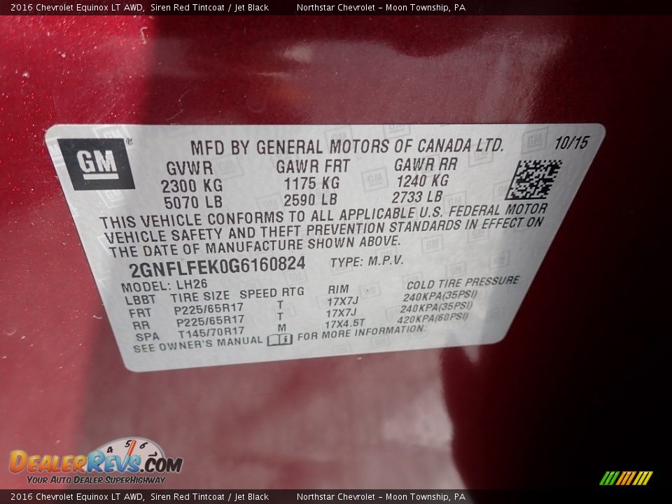 2016 Chevrolet Equinox LT AWD Siren Red Tintcoat / Jet Black Photo #28