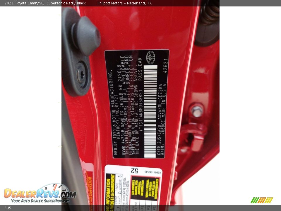 Toyota Color Code 3U5 Supersonic Red