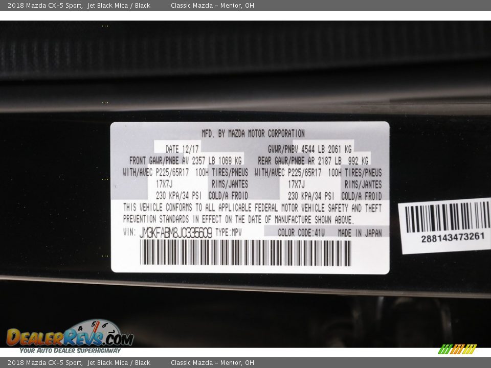 2018 Mazda CX-5 Sport Jet Black Mica / Black Photo #18