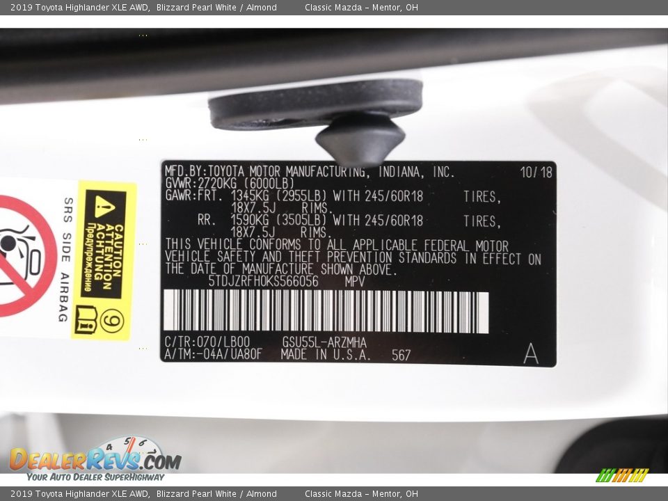 2019 Toyota Highlander XLE AWD Blizzard Pearl White / Almond Photo #20