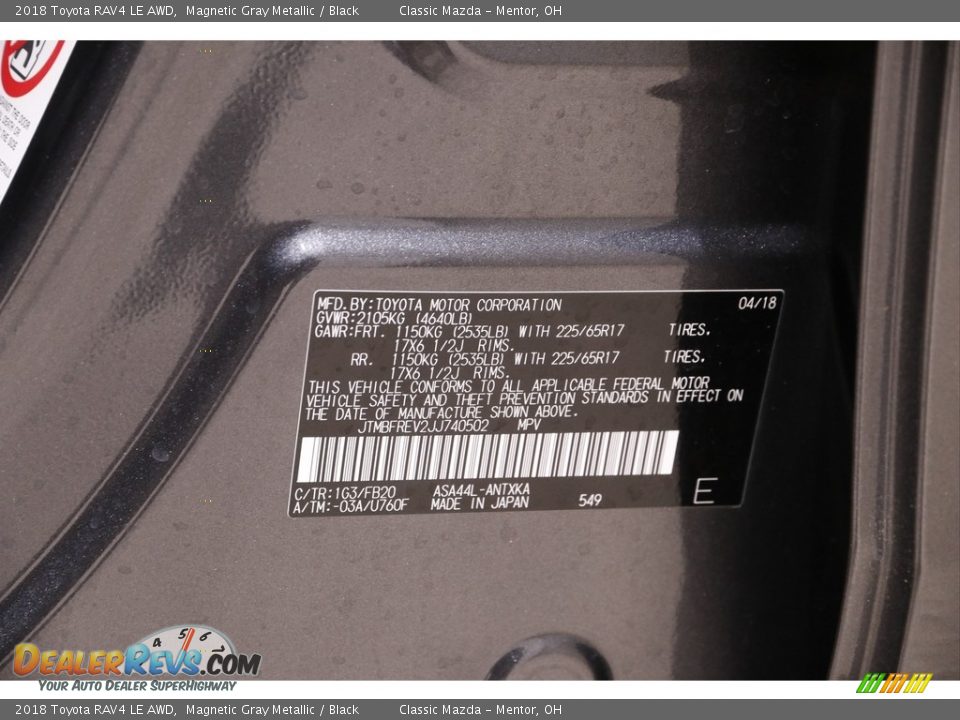 2018 Toyota RAV4 LE AWD Magnetic Gray Metallic / Black Photo #18