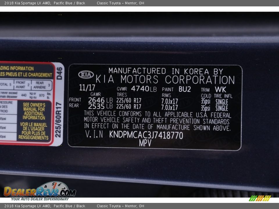 2018 Kia Sportage LX AWD Pacific Blue / Black Photo #18