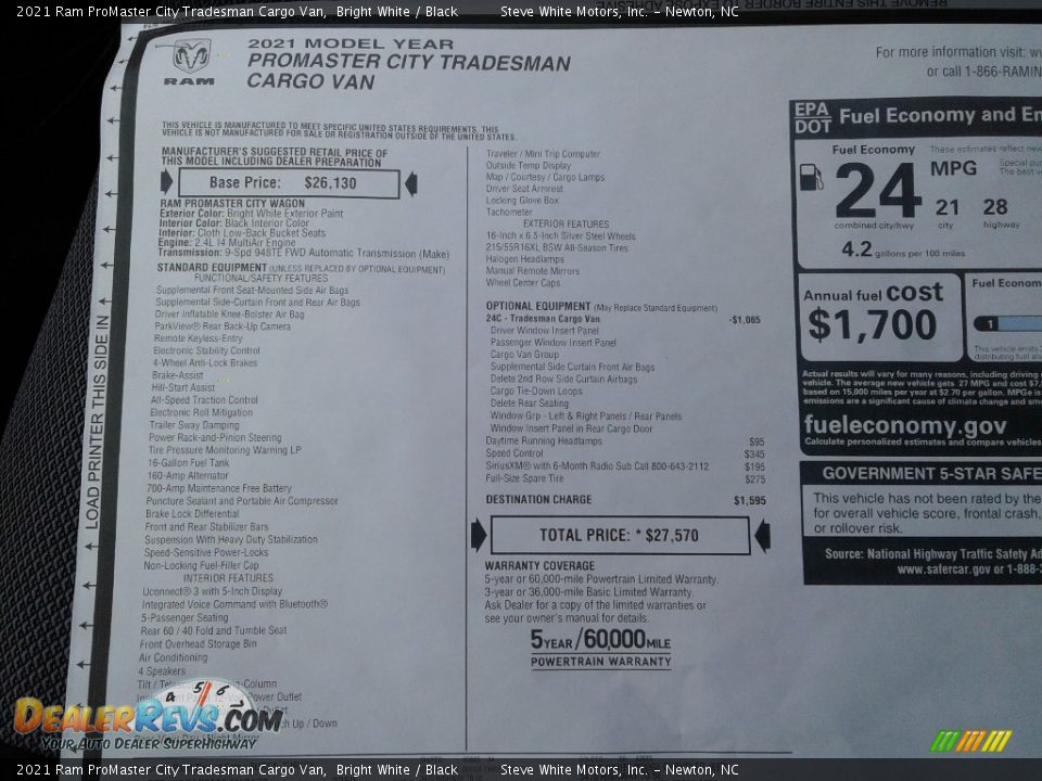 2021 Ram ProMaster City Tradesman Cargo Van Window Sticker Photo #25