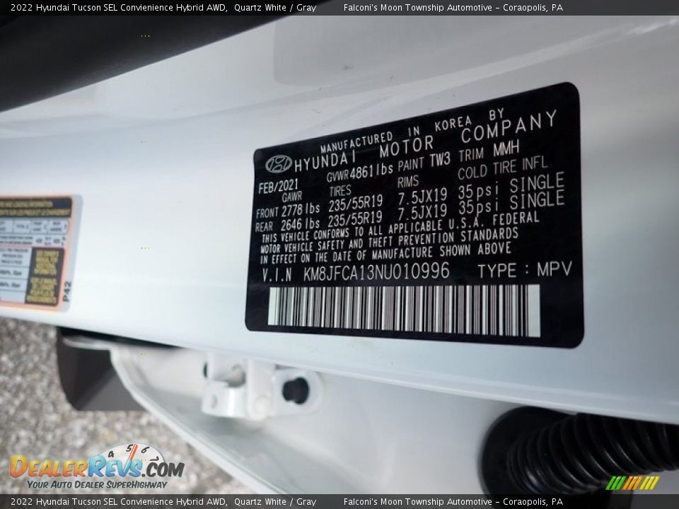 2022 Hyundai Tucson SEL Convienience Hybrid AWD Quartz White / Gray Photo #12
