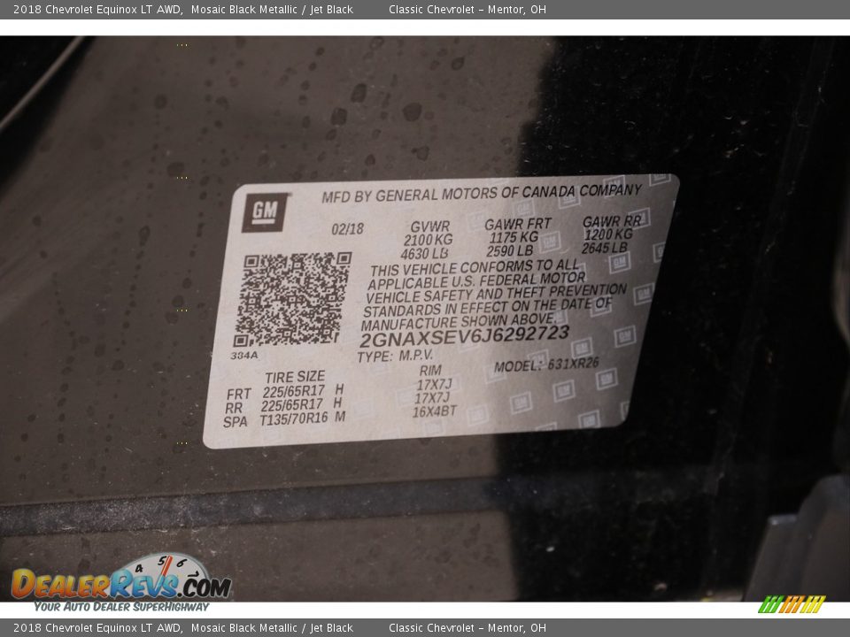 2018 Chevrolet Equinox LT AWD Mosaic Black Metallic / Jet Black Photo #18