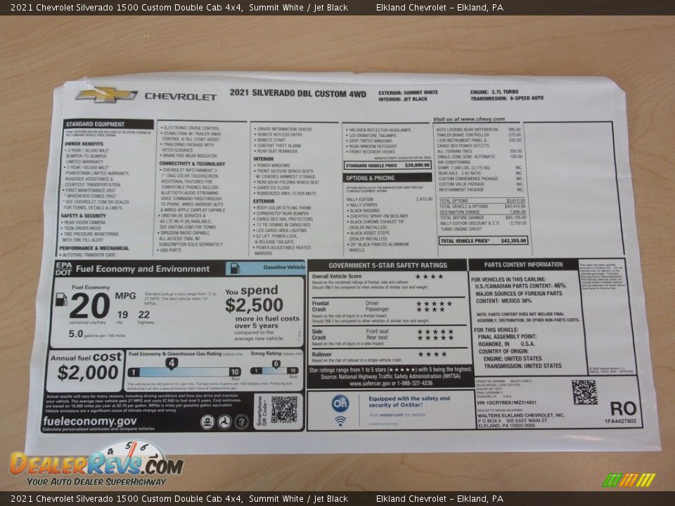 2021 Chevrolet Silverado 1500 Custom Double Cab 4x4 Window Sticker Photo #33