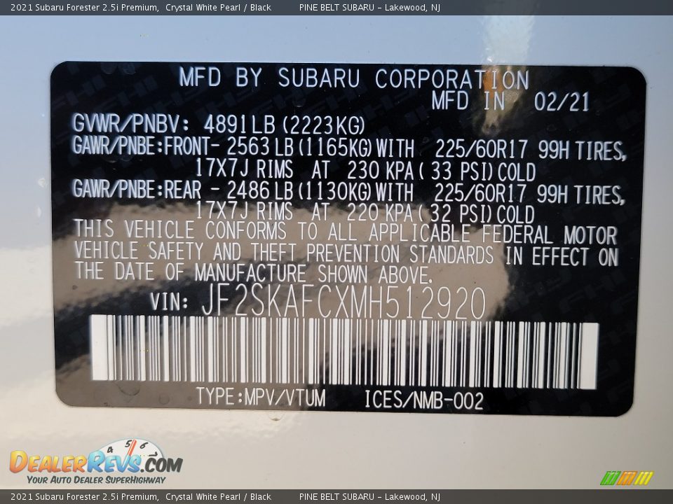 2021 Subaru Forester 2.5i Premium Crystal White Pearl / Black Photo #14