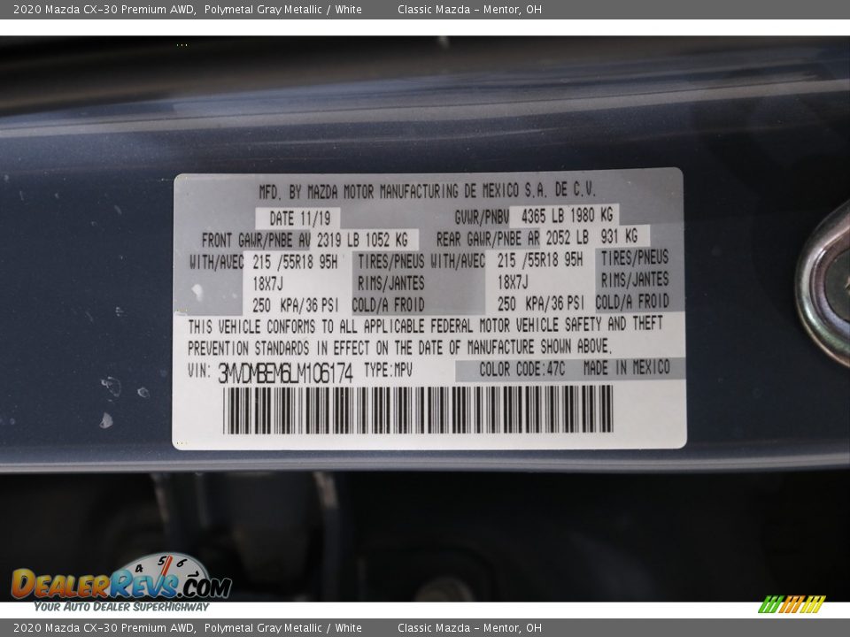 2020 Mazda CX-30 Premium AWD Polymetal Gray Metallic / White Photo #20