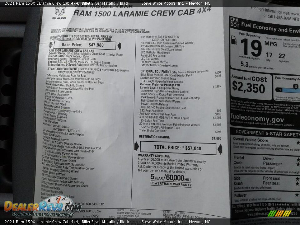 2021 Ram 1500 Laramie Crew Cab 4x4 Billet Silver Metallic / Black Photo #31