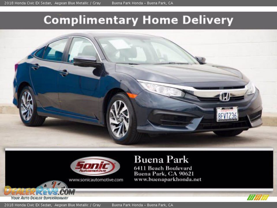 2018 Honda Civic EX Sedan Aegean Blue Metallic / Gray Photo #1