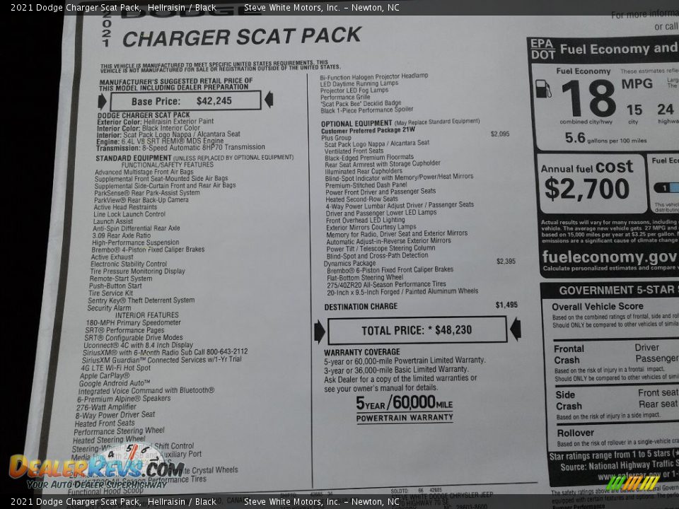 2021 Dodge Charger Scat Pack Window Sticker Photo #28