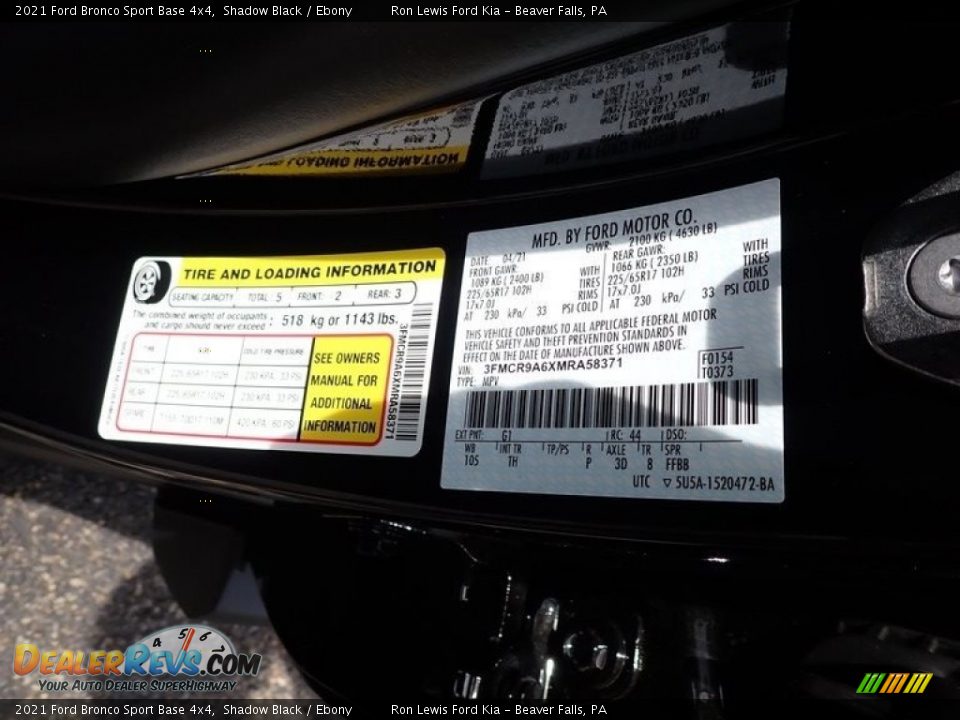 2021 Ford Bronco Sport Base 4x4 Shadow Black / Ebony Photo #15