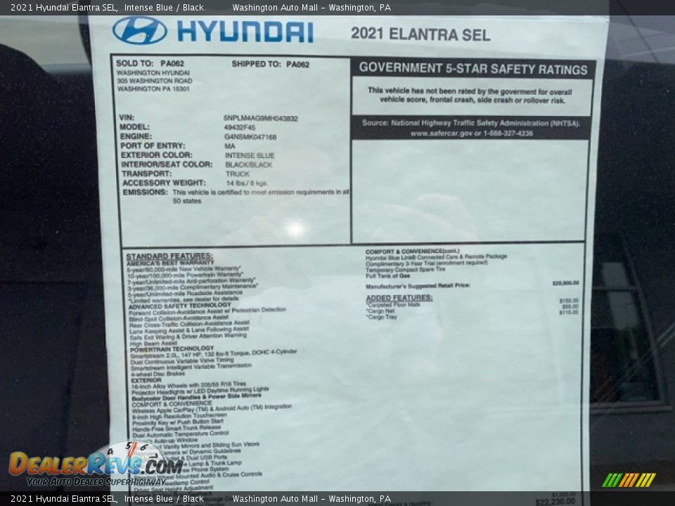 2021 Hyundai Elantra SEL Intense Blue / Black Photo #5