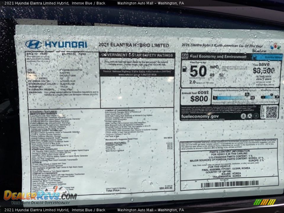 2021 Hyundai Elantra Limited Hybrid Intense Blue / Black Photo #5