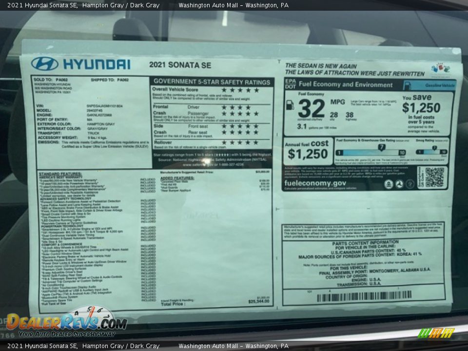2021 Hyundai Sonata SE Hampton Gray / Dark Gray Photo #5