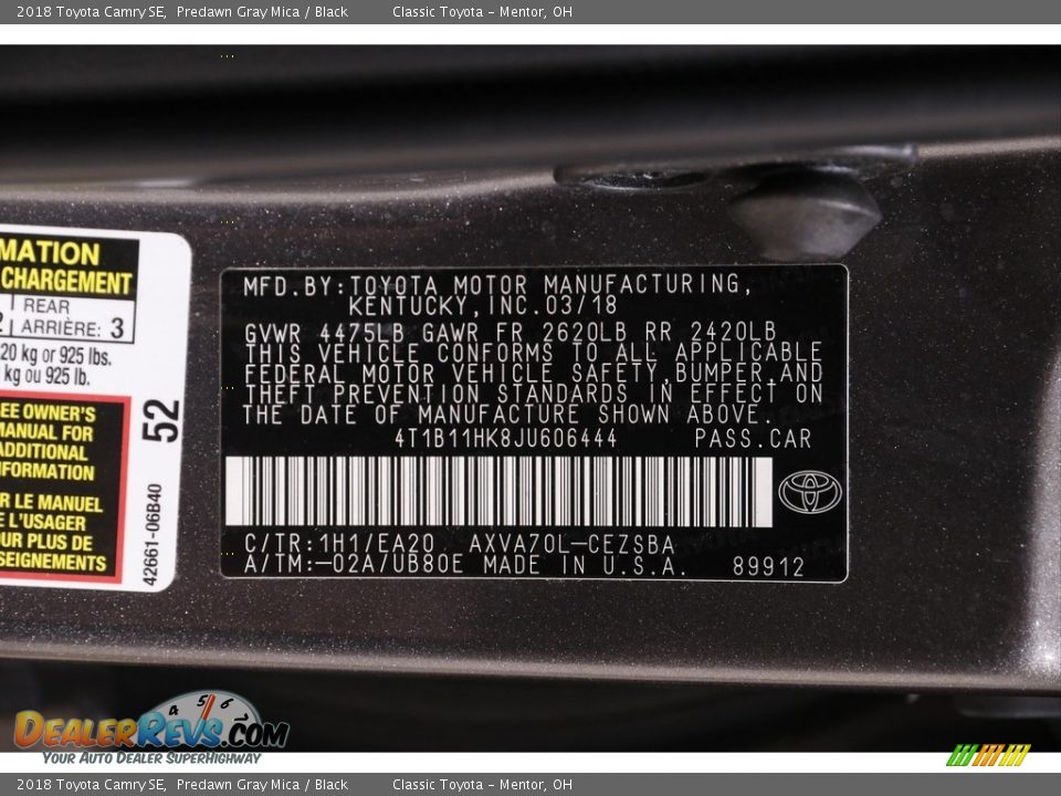 2018 Toyota Camry SE Predawn Gray Mica / Black Photo #18