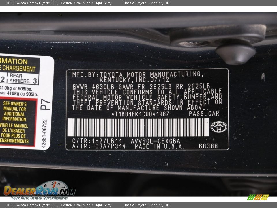 2012 Toyota Camry Hybrid XLE Cosmic Gray Mica / Light Gray Photo #21