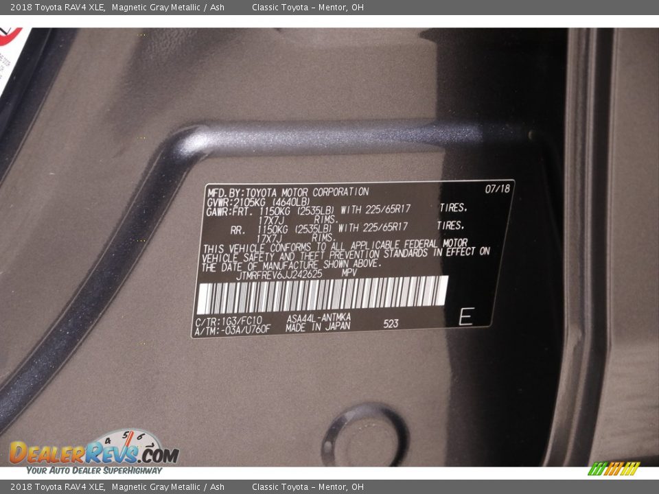 2018 Toyota RAV4 XLE Magnetic Gray Metallic / Ash Photo #18