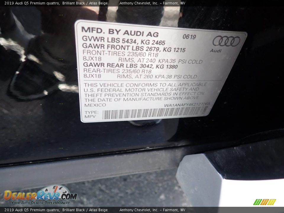 2019 Audi Q5 Premium quattro Brilliant Black / Atlas Beige Photo #15