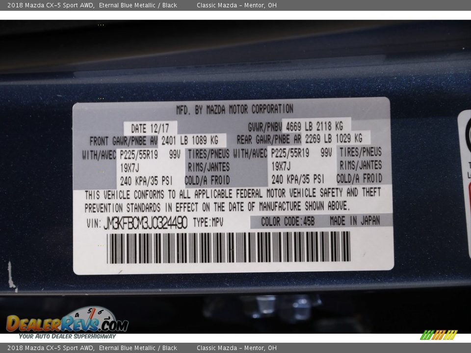 2018 Mazda CX-5 Sport AWD Eternal Blue Metallic / Black Photo #18