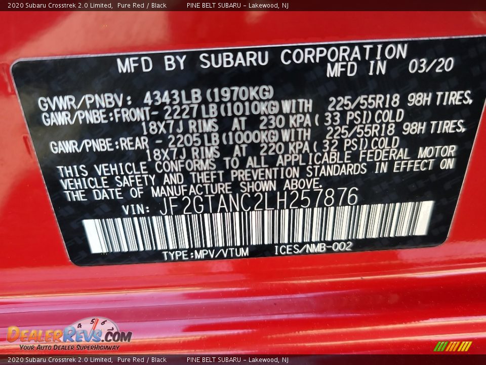 2020 Subaru Crosstrek 2.0 Limited Pure Red / Black Photo #36