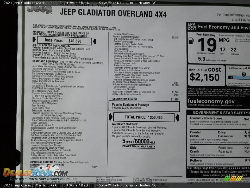 2021 Jeep Gladiator Overland 4x4 Bright White / Black Photo #29