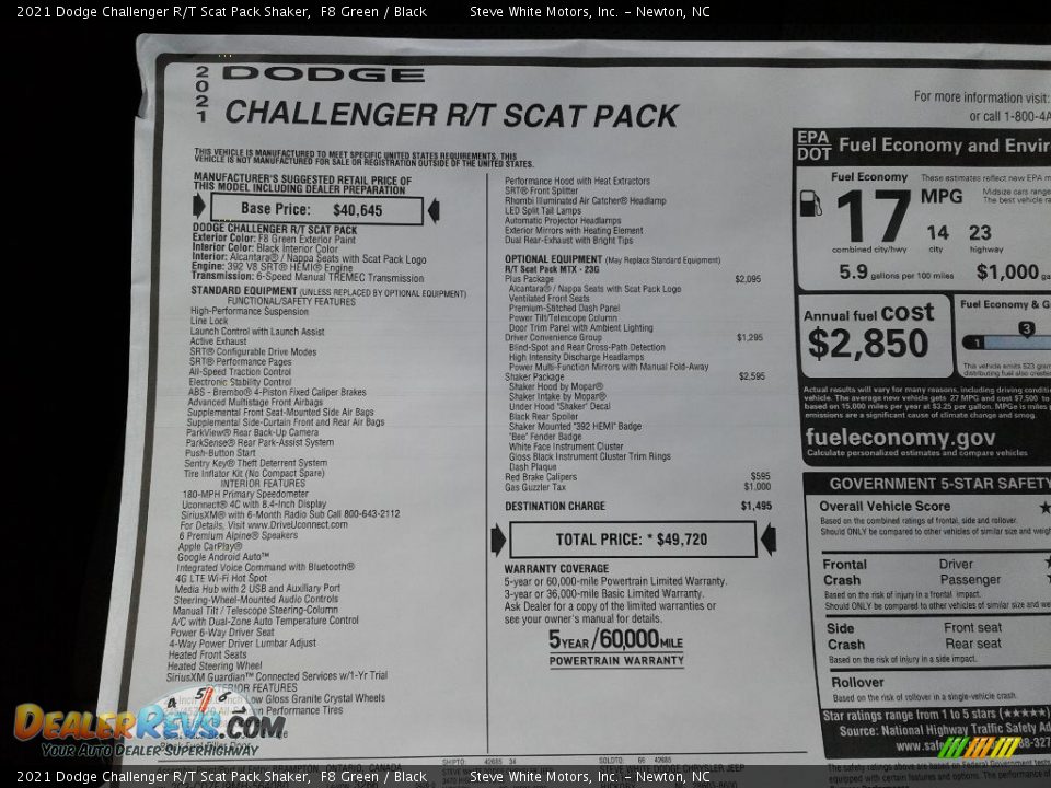 2021 Dodge Challenger R/T Scat Pack Shaker Window Sticker Photo #26