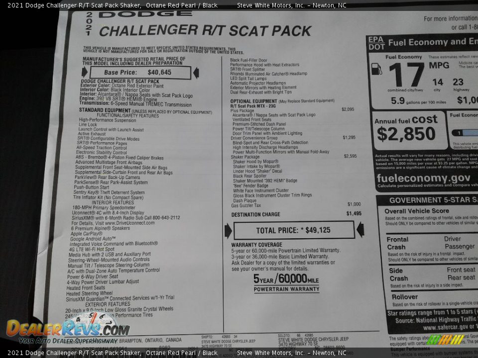 2021 Dodge Challenger R/T Scat Pack Shaker Window Sticker Photo #26