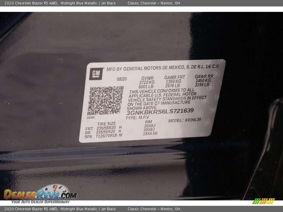 2020 Chevrolet Blazer RS AWD Midnight Blue Metallic / Jet Black Photo #20