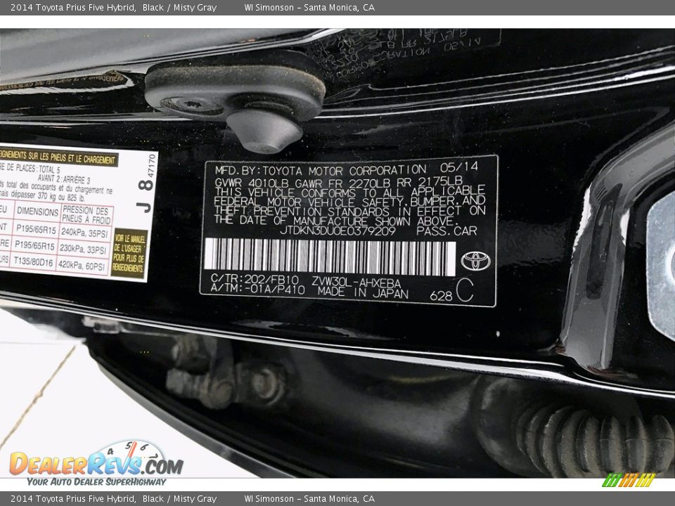 2014 Toyota Prius Five Hybrid Black / Misty Gray Photo #32