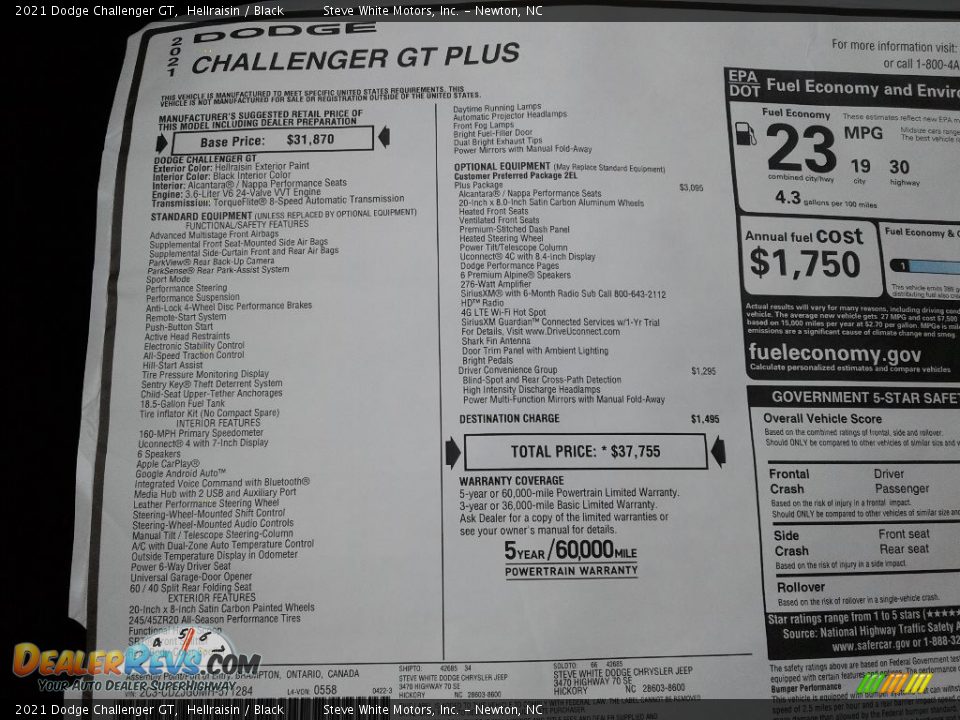 2021 Dodge Challenger GT Window Sticker Photo #26