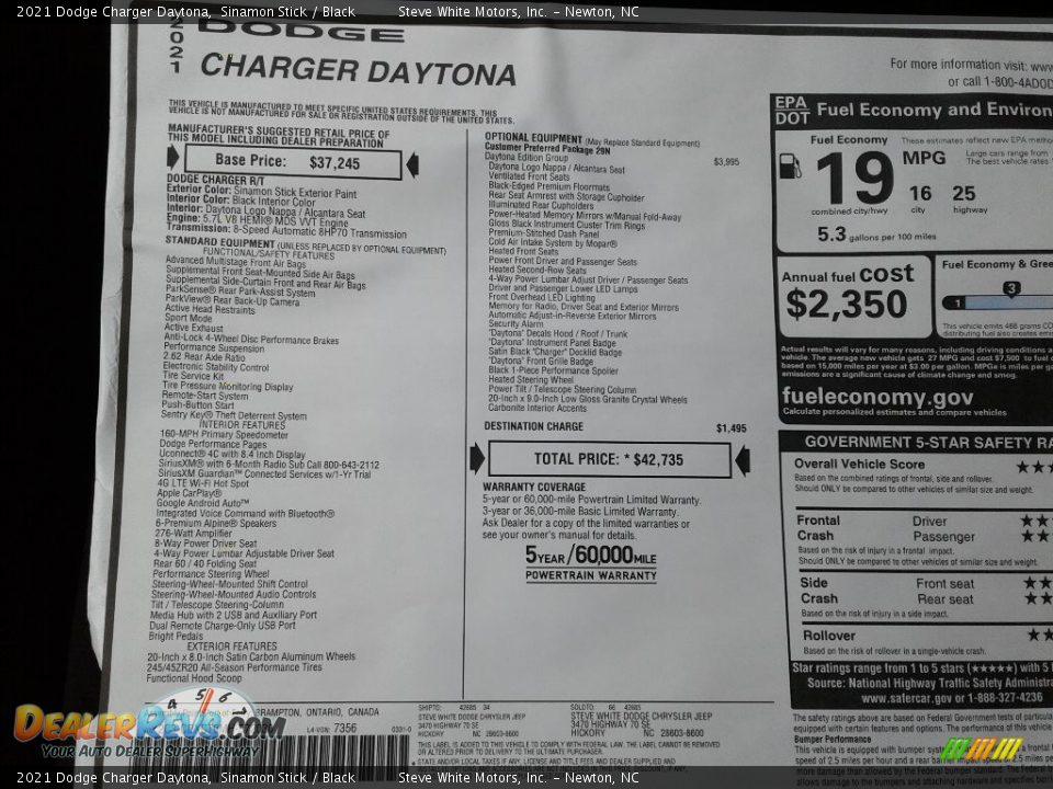 2021 Dodge Charger Daytona Sinamon Stick / Black Photo #28