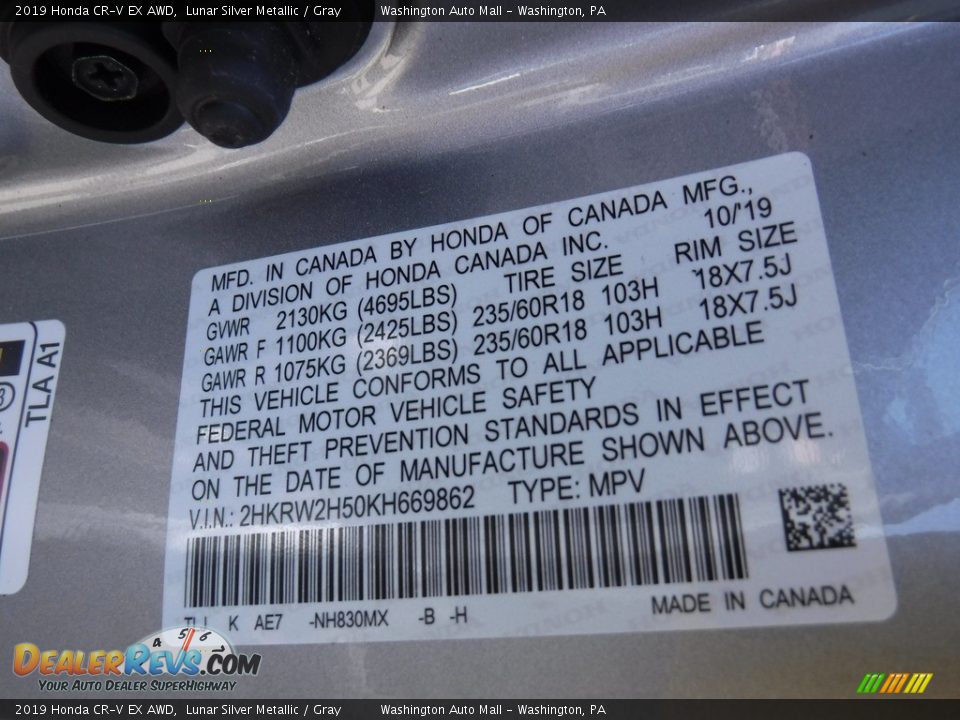 2019 Honda CR-V EX AWD Lunar Silver Metallic / Gray Photo #31